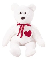 Ty Beanie Babie Valentino The White &amp; Red Valentine Teddy Bear Tush Tag Attached - £7.16 GBP
