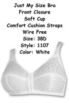 JMS Just My Size Comfort Cushion Straps Front Close Bra Style 1107 Size 38D - £20.03 GBP