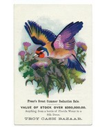 Circa 1900 Frears Troy Cash Bazaar NY trade card bright bird &amp; flowers - €17,15 EUR