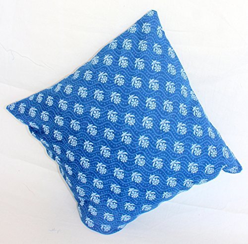 Traditional Jaipur Indigo Cushion Cover 16x16 , Block Print Fabric Indian Pillow - $12.73