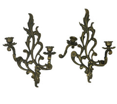 VTG 2 Solid Brass Sconces Double Arm Wall Mount Candle Stick Holders 15&quot; Home - £63.22 GBP
