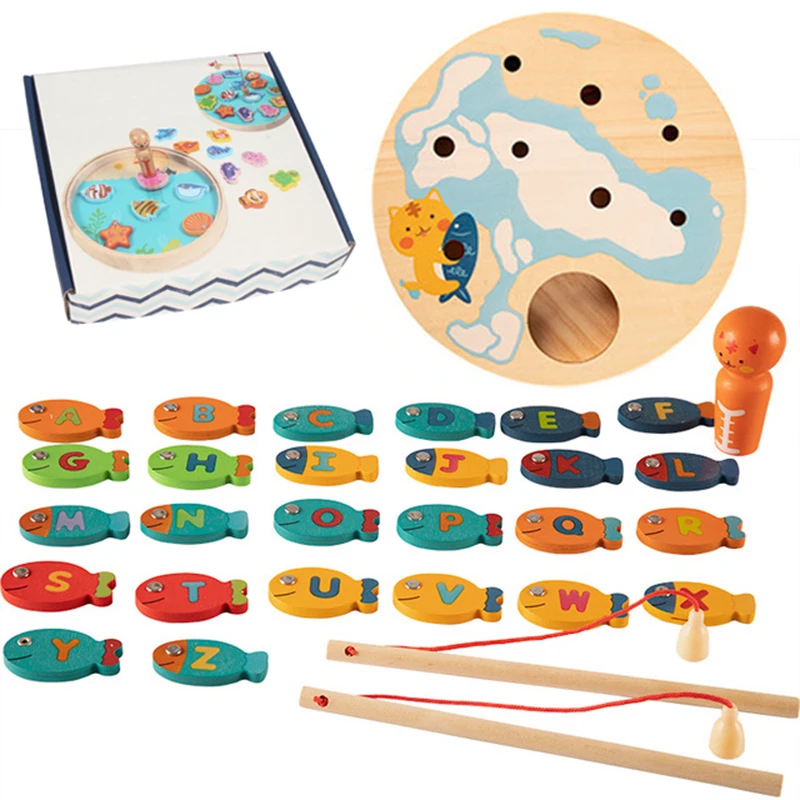 Kids Wooden Magnetic Fishing Montessori Toys Preschool Educational Letter - £8.84 GBP+