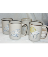 Vintage 1970&#39;s Glazed Stoneware 10 Oz Coffee Mug Cup Set of 4 Sea Gulls ... - $29.69