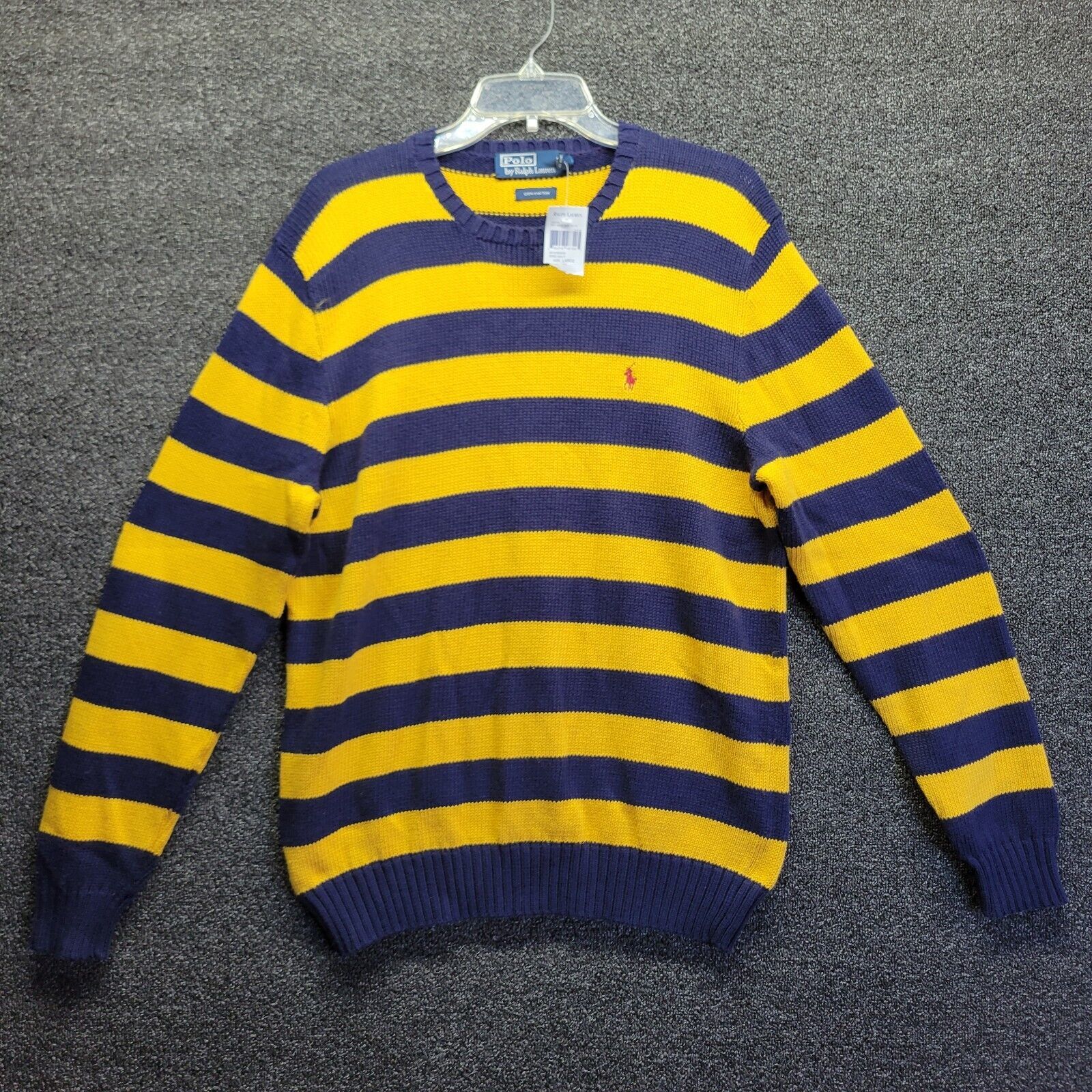 Primary image for Vtg 90’s Polo Ralph Lauren Knit Sweater Navy Blue Yellow - Men's Size Large NWT
