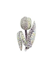 Vintage Tulip Flower Silver Tone Brooch Pin with Purple and Rhinestones - £9.45 GBP