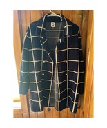 Anne Klein Size XL Long Coat Sweater Elegant Windowpane Plaid Black Tan - $54.99