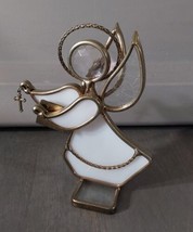 Stained Glass Ivory White Angel Sun Catcher Religious 5&#39;&#39; Bible Cross - £18.50 GBP