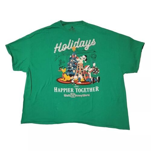 Disney Parks 4X "Holidays Are Happier Together" Christmas Cotton T-Shirt Green - $18.80