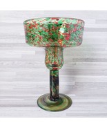 Hand-Blown Art Glass Green &amp; Red Confetti 12 oz. Margarita Glass - $17.07