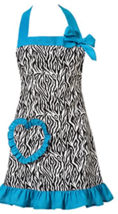 Carolyn’s Kitchen retro girlie apron white black animal stripe blue trim - $837.66 MXN