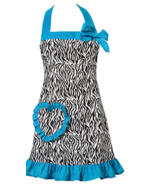 Carolyn’s Kitchen retro girlie apron white black animal stripe blue trim - $837.66 MXN