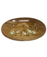 Vintage Oval Wooden African Elephant Scenery Plaque, 1970&#39;s - €16,21 EUR
