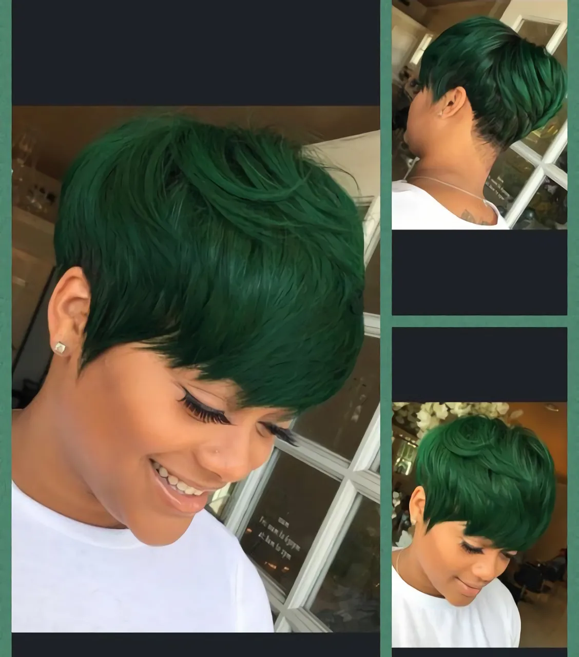 BeiSDWig Mixed Synthetic Wigs for Black/White Women Short Green Hair Wig He - £14.36 GBP+
