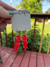 Large Red Plastic Twist Statement Dangle Drop Earrings 2.5” - £15.81 GBP