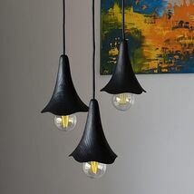 Handmade Oak Pendant Light, Modern Wavy Edge Chandelier, Black Chandelier - $65.00
