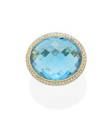 David Yurman 18k Yellow Gold Blue Topaz Ring with Diamond Halo Size 9 - €4.909,46 EUR
