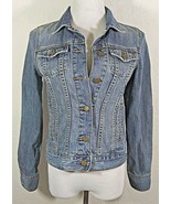 Old Navy Womens Jean Jacket Small Blue Denim Button Down Pockets Distressed - £11.94 GBP