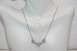 14K White Gold Three Heart Chain Necklace with Cubic Zirconia 19&quot; Long - £209.14 GBP