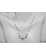 14K White Gold Three Heart Chain Necklace with Cubic Zirconia 19&quot; Long - $275.48