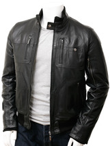 Men&#39;s Leather Bomber Jacket In Black  Bristol - $1,491.19 MXN