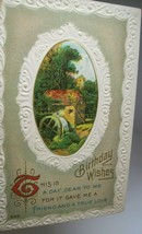 Birthday Postcard Vintage Embossed Oval Country Water Wheel Series 840 Original - £5.35 GBP