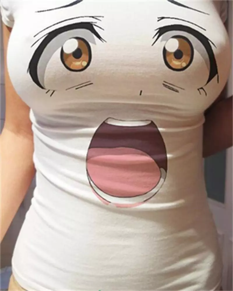 Summer Women&#39;s Funny Big Eyes Surprised Expression Live Face T-Shirt ! - £23.41 GBP