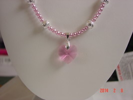 Pink Swarovski Crystal Heart Necklace with Druk Glass Czech Beads  - $19.99