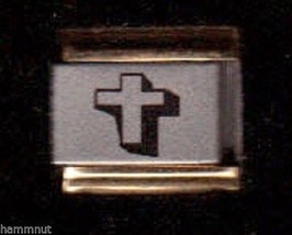 Cross #14 Gold Trim Italian Charm 9 Mm - £11.26 GBP