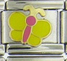 Butterfly Yellow And Pink  Wholesale Italian Charm 9 Mm K20 - £10.75 GBP