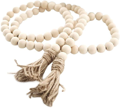 Farmhouse Beads 58in Wood Bead Garland with Tassels Rustic Country Decor NEW - £12.85 GBP
