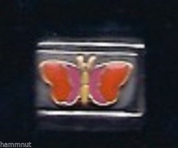 Butterfly Orange And Pink Wholesale Italian Charm 9 Mm - £10.57 GBP