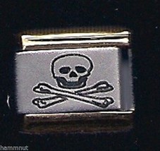 Skull And Bones Gold Trim Italian Charm 9 Mm - £11.86 GBP