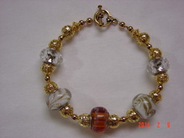 14K Gold and Lampwork Beaded Bracelet - Free Shipping - £15.95 GBP