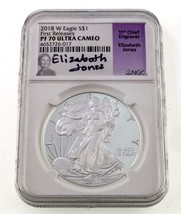 2018-W S$1 Silver American Eagle Graded by NGC as PF70 Ultra Cameo Jones - $118.80