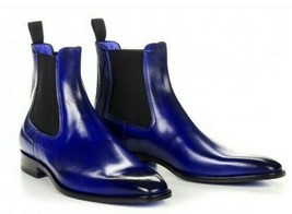 High Ankle Men&#39;s Blue Chelsea Jumper Slip On Genuine Leather Handcrafted Boots - £127.88 GBP+