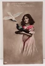 RPPC My Little Friends Little Girl Beautiful Hand Colored Birds Postcard C4 - £11.54 GBP