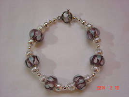 Silver, Blue, Pink, Brown, Lampwork Beaded Bracelet - Free Shipping - £11.79 GBP