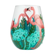 Lolita Stemless Wine Glass Flamingo 20 oz Giftbox Collectible Hand Painted Pink  image 2