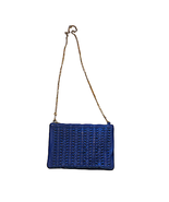 Street Level Womens Handbag Blue Weave Leather Clutch Crossbody Chain Strap - $21.43