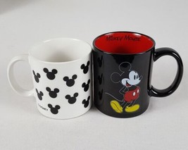 Lot (2) Disney Mickey Mouse Coffee Cups Mugs Black Red Inside White Silh... - $12.99