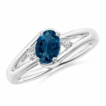 ANGARA 7x5mm Natural London Blue Topaz and Diamond Split Shank Ring in Silver - £167.48 GBP+