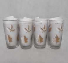 Libbey Golden Foilage 12 oz Tumbler 4 Frosted 5.5&quot; Tall Mid Century - £17.33 GBP