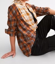 BKE Mixed Flannel Boyfriend Shirt Plaid Long Sleeve Button Front Women&#39;s XL - $17.63
