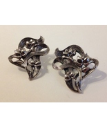Floral Bouquet Silver Tone Metal Earrings Ribbon Filigree Flowers Pierce... - $32.00