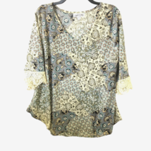 Stem &amp; Vine Women’s Top Size 1X In Multi Color Blue Green Beige lace Sle... - $26.19