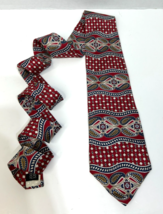 Oscar De La Renta VTG Mens Silk Necktie Tie Red Navy Gray Layered Paisle... - $14.80