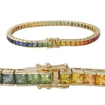 Multi-color Rainbow Sapphires Luxury Tennis Bracelet in 925 Silver - 7.5&quot; - £122.29 GBP