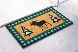 Festive Elk Moose Christmas Trees Coir Coconut Fiber Floor Mat Doormat 29&quot;X17&quot; - £23.97 GBP