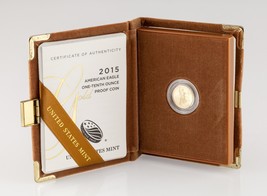 Moneta D&#39;Oro Americana Eagle Proof 1/10 Oz. 2015-W Con Custodia E CoA - $576.28