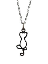 Pretty Cat Outline Necklace Pendant Gift 925 Sterling Silver 18&quot; Chain &amp;... - £13.06 GBP